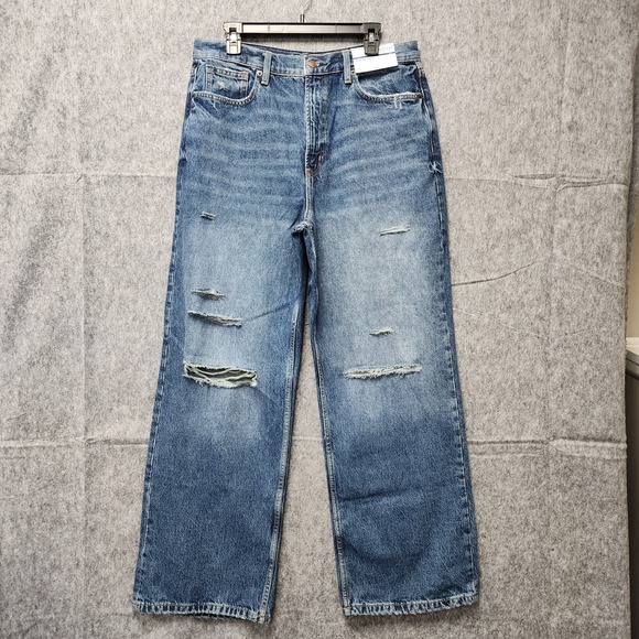 Arizona‎ Skater Jean Womens Sz 15 Blue Distressed Wide Leg Slouchy High Rise NEW - Picture 2 of 10